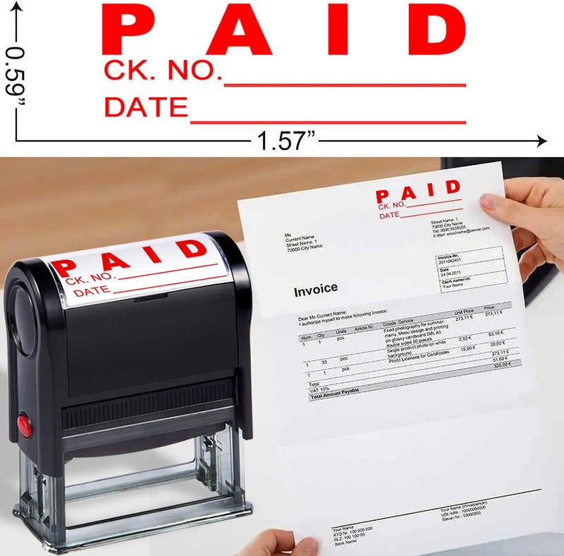 Bertiveny Paid Stamp with Date Office Stamps Self Inking Personalized for Business Supplies Custom Rubber Business Stamps for Office Supplies Paids Stamp with Check No. Red(Paid with Check NO. & Date) - Image 1